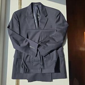 RALPH LAUREN LRL Two Piece Suit Men's 40S Navy Blue 100% Wool Pleated Pants 34S